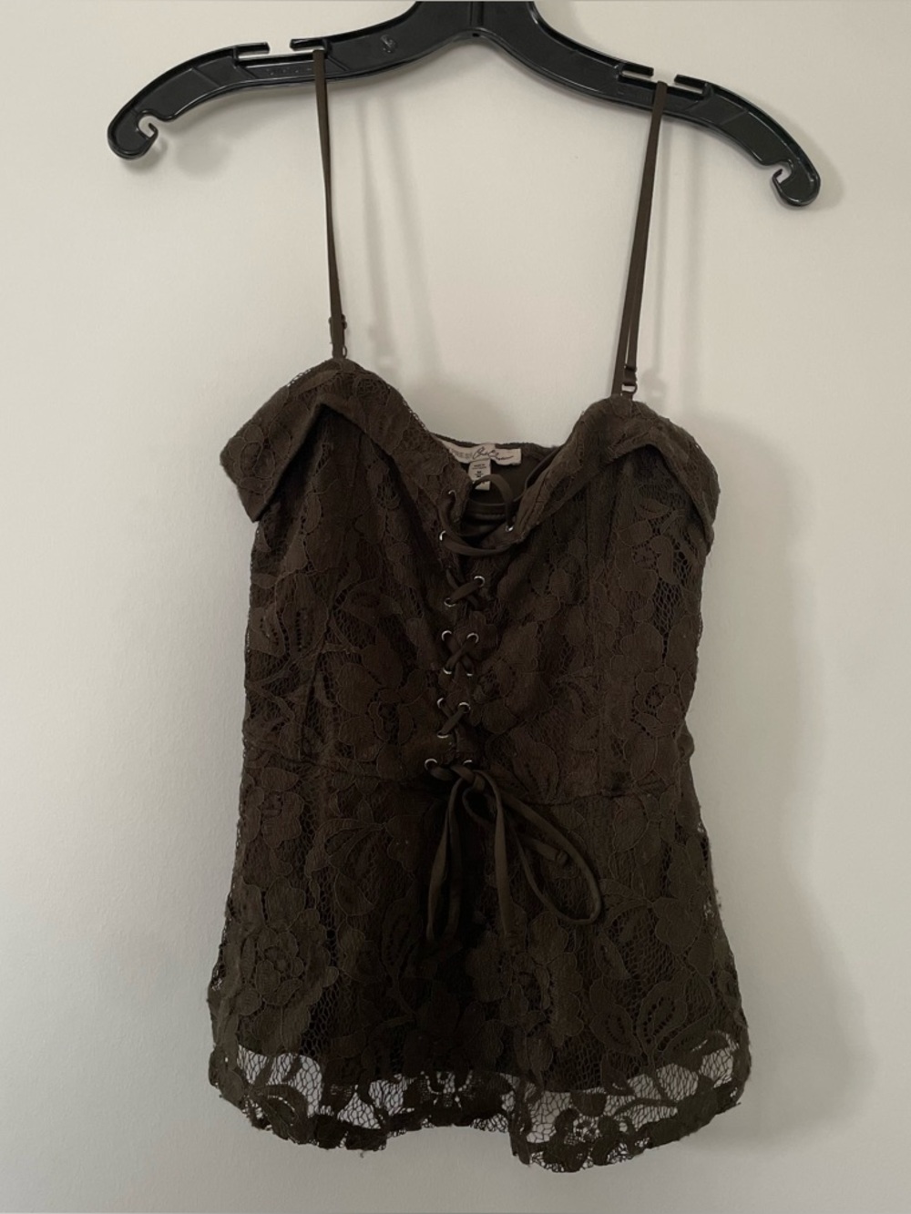 Y2K Express Lace Corset Babydoll Top Medium Lace Up Cami Olive Green Going Out